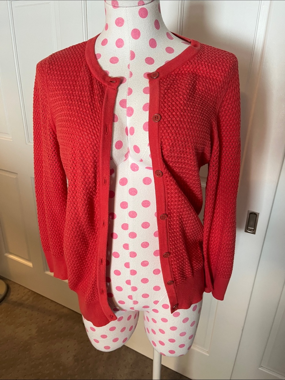 The Limited Red Textured Button-Front Cardigan